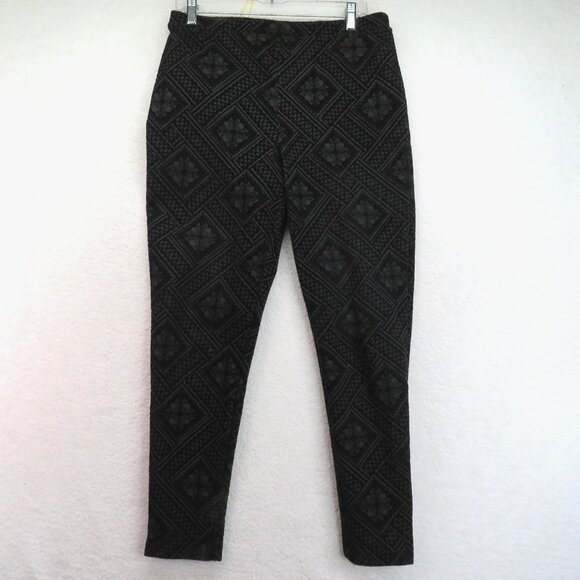 Chicos Pants Womens Med Black Gray Textured Damask Slim Tuxedo‎ Stretch Pull On - Picture 1 of 9